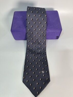Versace Navy Blue Patterned Silk Tie with Small Gold Accents